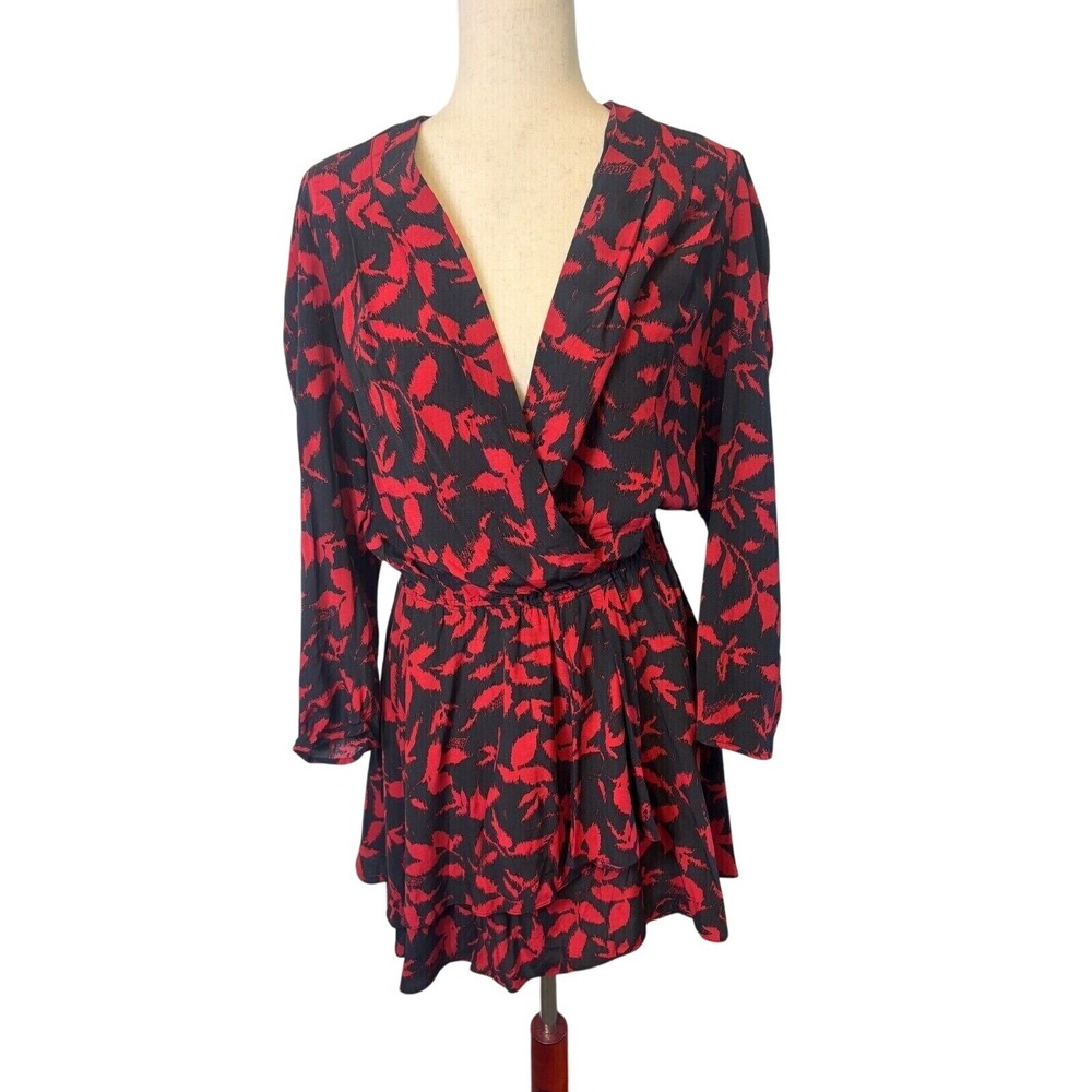 ZADIG & VOLTAIRE Rogers Red Black Crepe Tiered Mini Dress Women's Size Large